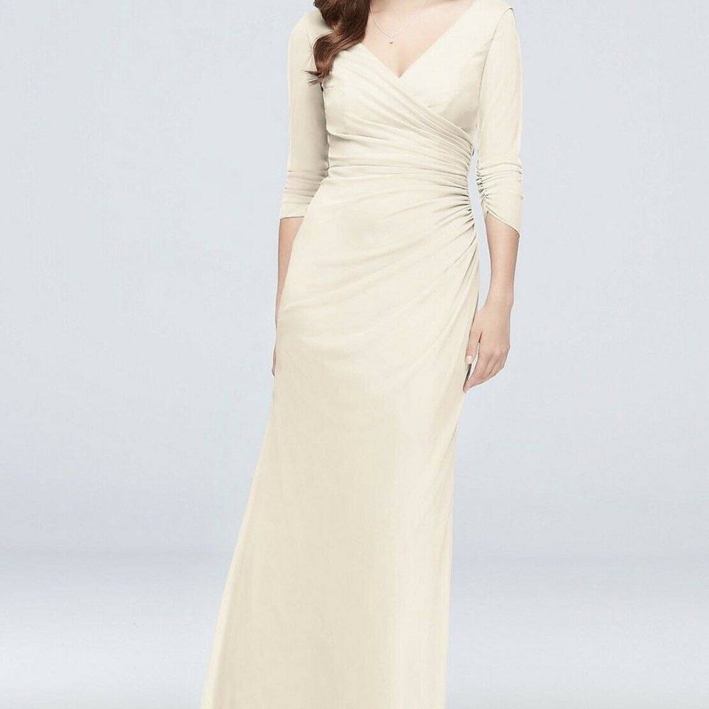 David’s Bridal Ruched 3/4-Sleeve Ivory Dress